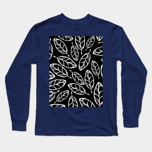 Black with white leaves simple design Long Sleeve T-Shirt